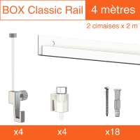 Cimaise Box Artiteq Classic CO Blanc + fils perlon - 4 mtres - Kit accrochage tableau