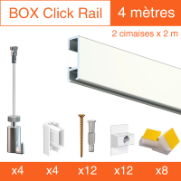 CIMAISE BOX Artiteq Click PREMIUM 4 mtres Blanc laqu - Kit accrochage tableau